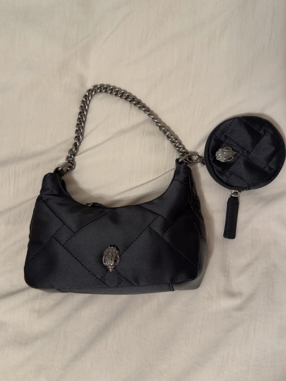 Black Kurt Geiger Quilted Chain-Handle Shoulder Bag with Coin Pouch